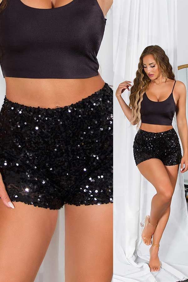 Shorts Evening Sequins Sexy Black ISDH25250