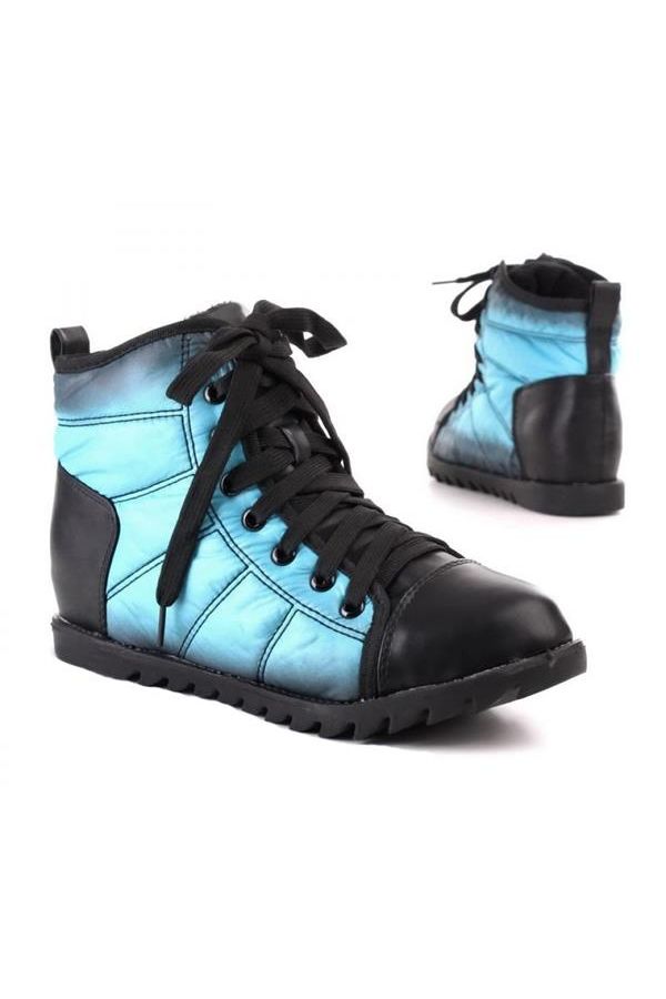 sneaker shoe ankle boot with cords and tractored sole black blue