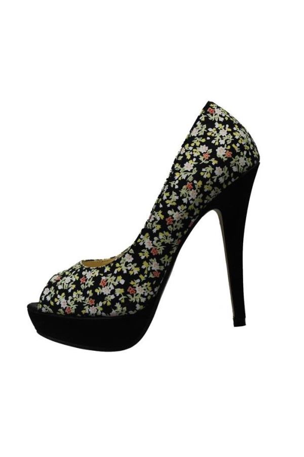 peep toe pump floral patern platform multi colour black