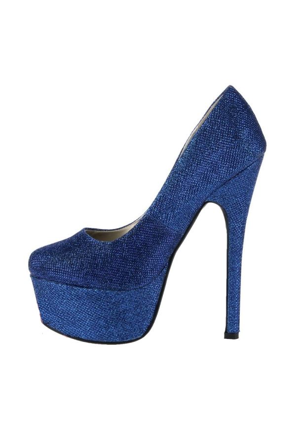formal high heeled pump with shiny look blue
