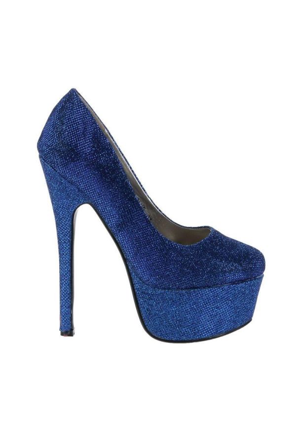 formal high heeled pump with shiny look blue