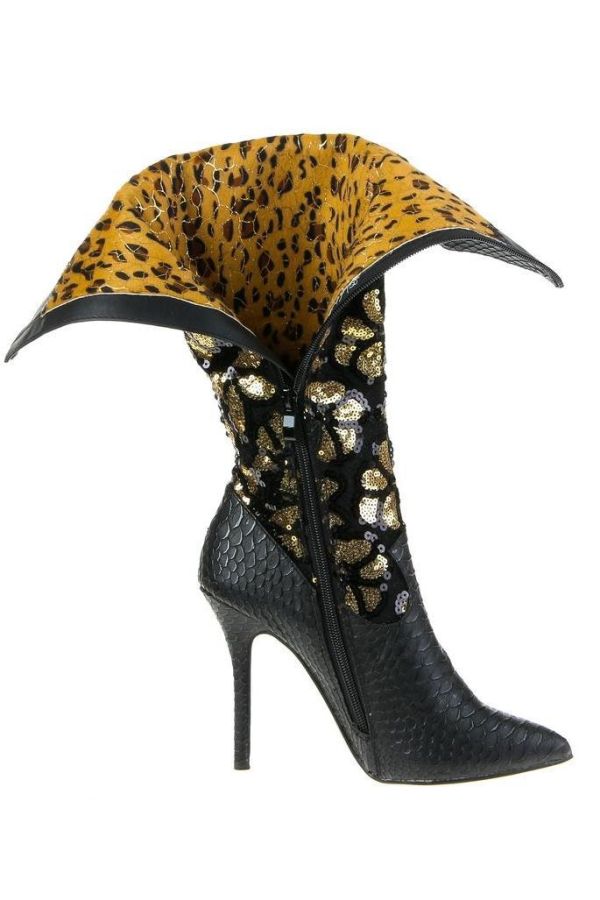 snake design exclusive women boot decorated with golden sequins black