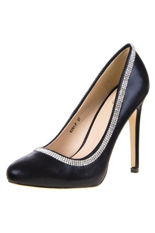 satin formal semi pointed pump decorated with strass black
