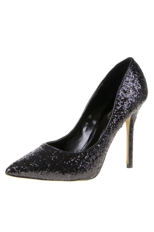 pump formal pointed decorated all with glitter black