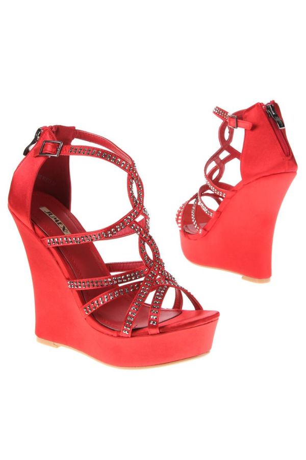 formal satin platform sandal decorated with strass red