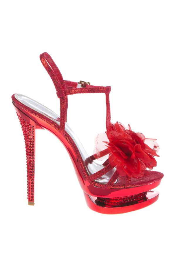 high heel σατέν πέδιλο διακοσμημένο με στρας και φιόγκο κόκκινο ροζ