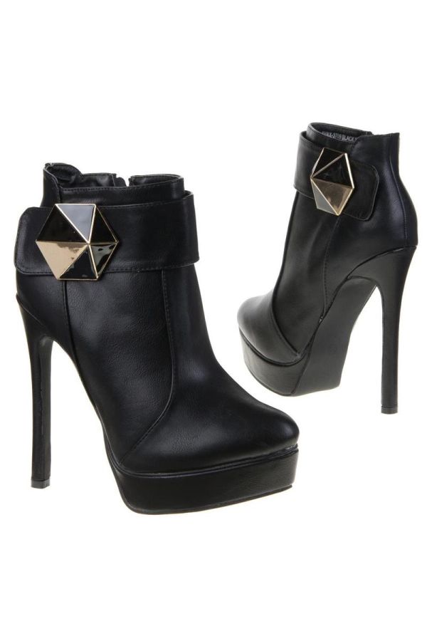 high heels μποτάκι διακοσμημένο με αγράφα μαύρο