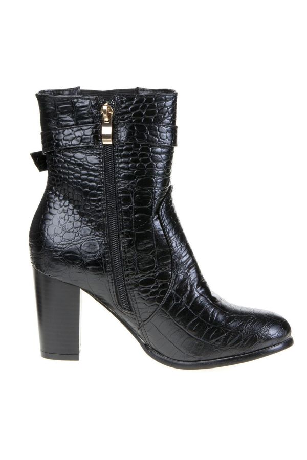 ankle boot at snake patern decorated with gold buckle black