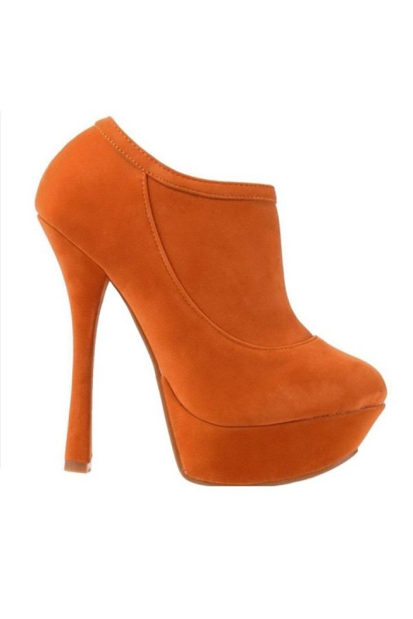 super impressive high heel suede ankle boot with platform orange