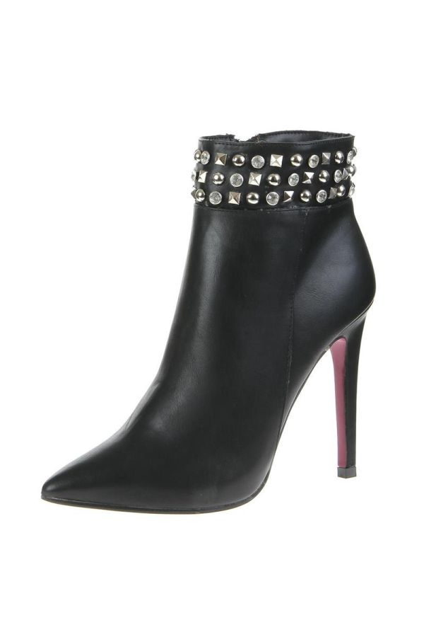 pointed ankle boot with rhinestones black