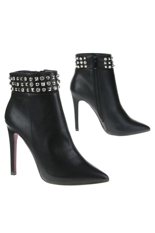 pointed ankle boot with rhinestones black