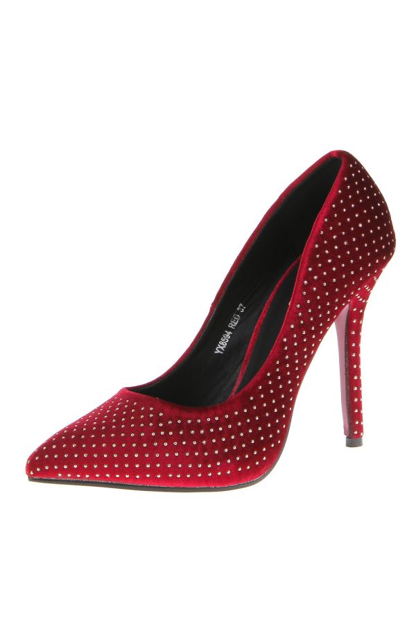 classic pointed suede pump decorated with silver strass bordeaux