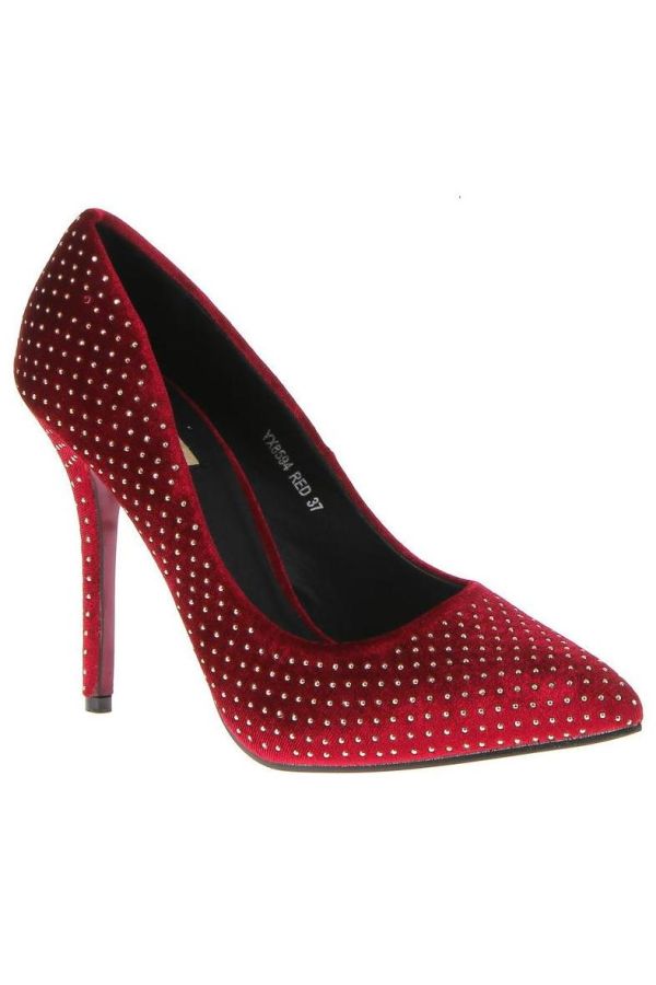 classic pointed suede pump decorated with silver strass bordeaux