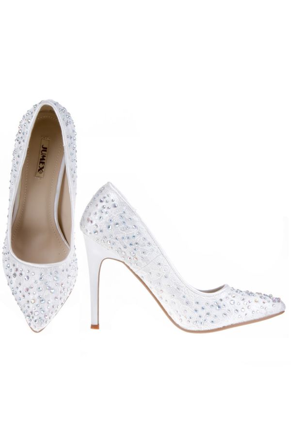 bridal pointed pump decorated with crystalized stones white