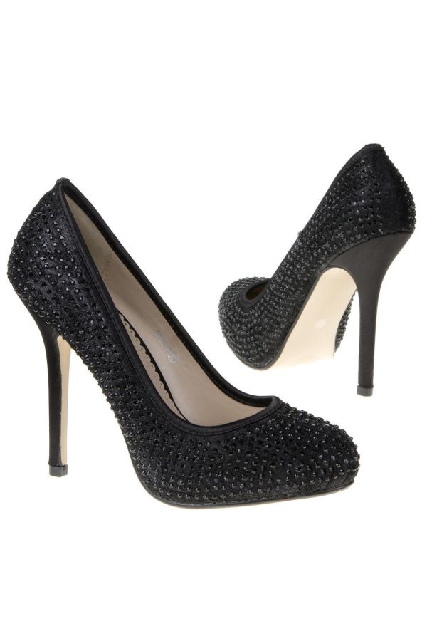 classic formal semi pointed pump decorated with crystallized stones black 