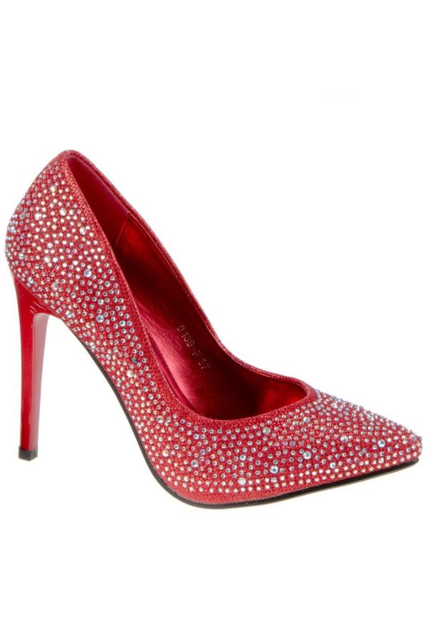 pump formal exclusive decorated with rhinestones red