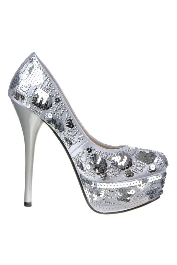 pump satin exclusive decorated with sequins and rhinestones silver