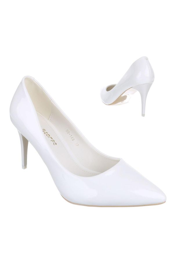 classic pointed formal patent pump white