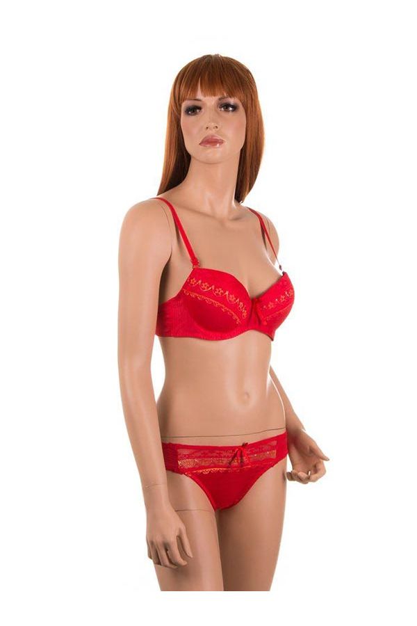 lingerie set push up bra with panty decorated with lace red