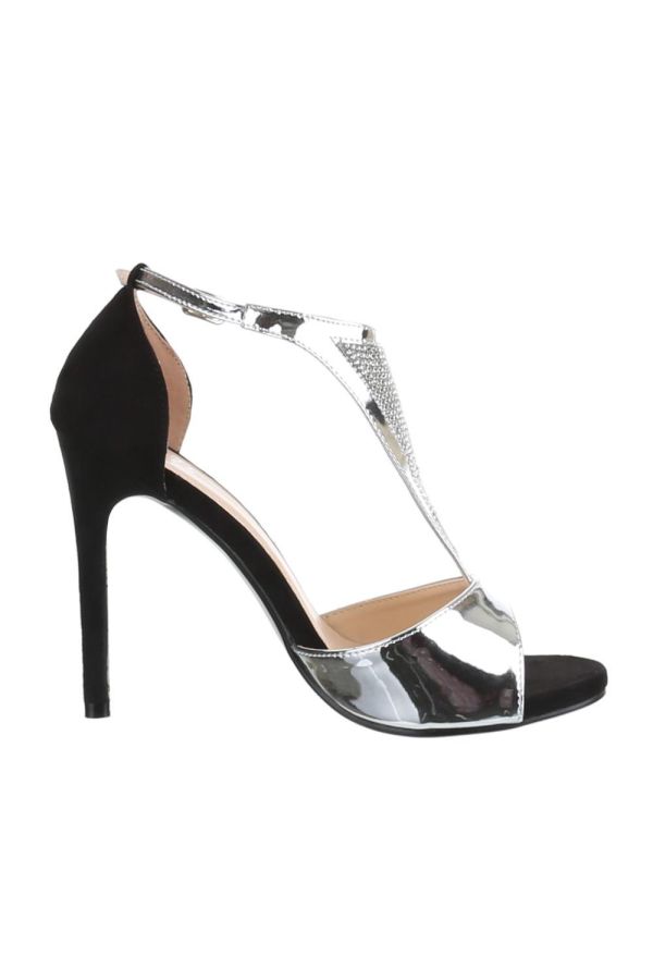 chic formal sandal decorated with strass patent black silver