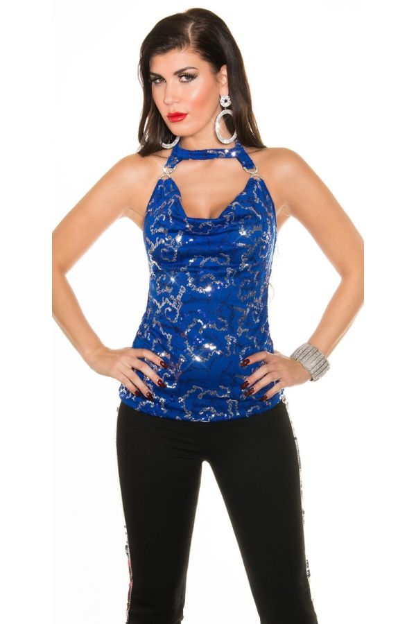 TOP FORMAL SEQUINS STRASS BLUE ISDF1000