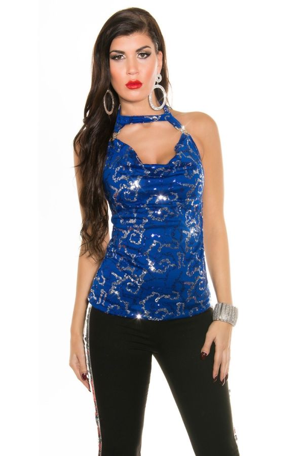 TOP FORMAL SEQUINS STRASS BLUE ISDF1000
