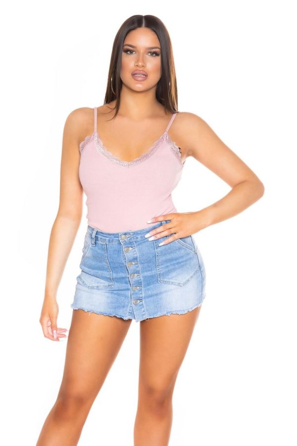 Short Top Straps Lace Pink