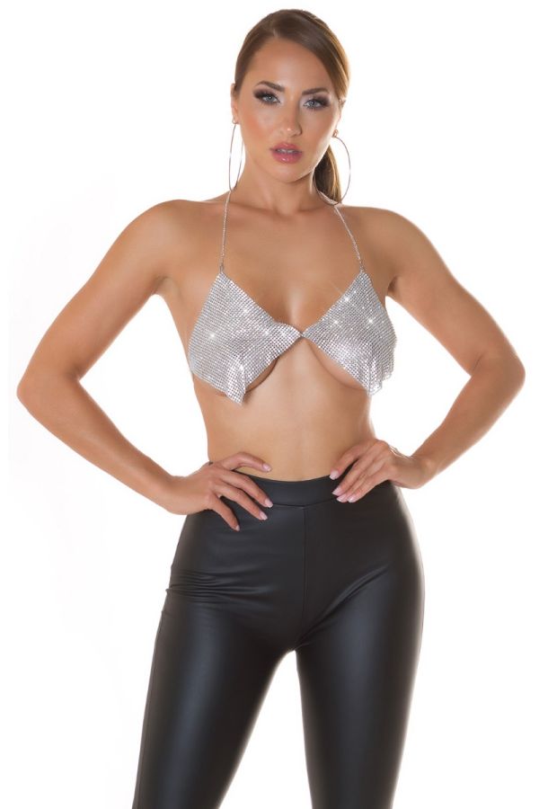 Top Metallic Chain Sexy Silver ISDT93914