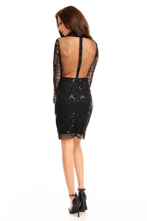 Φόρεμα Βραδινό Διαφάνεια Παγιέτες Πέτρες Μαύρο USH30042