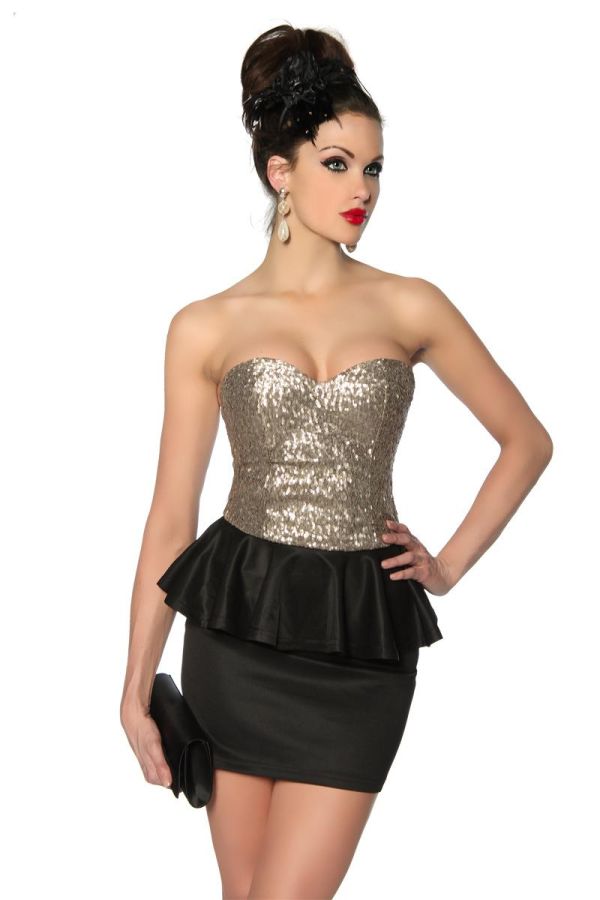 Φόρεμα Vintage Στράπλες Χρυσές Παγιέτες Μαύρο AT1312857