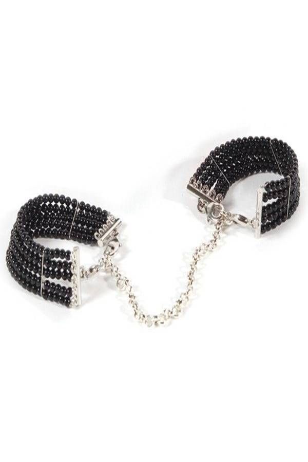 hundcuffs sexy silver chain pearls black.