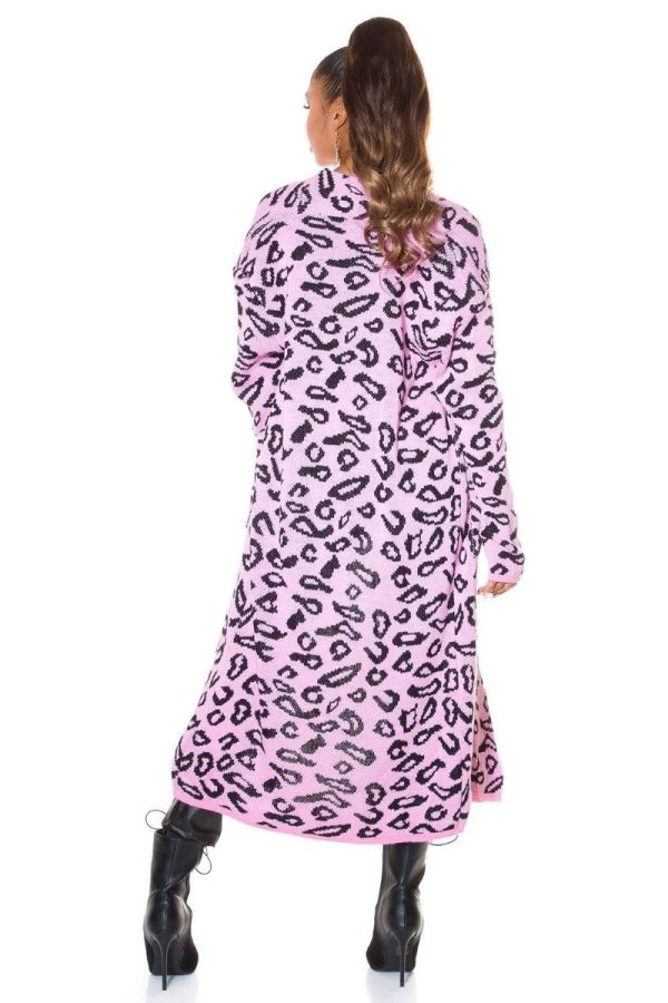cardigan long knitted leopard pink black.