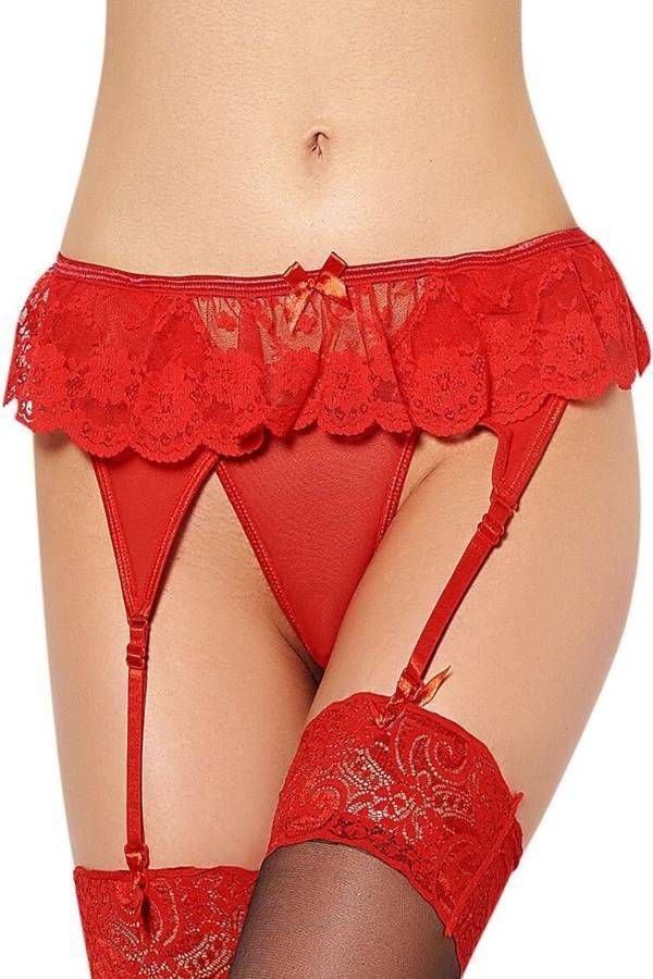 lingerie set string garter belts lace red.