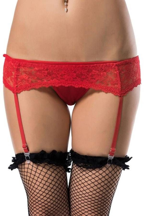 lingerie set string garter belts lace red.
