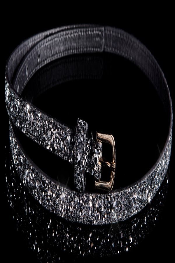 waist belt thin glitter black silver.
